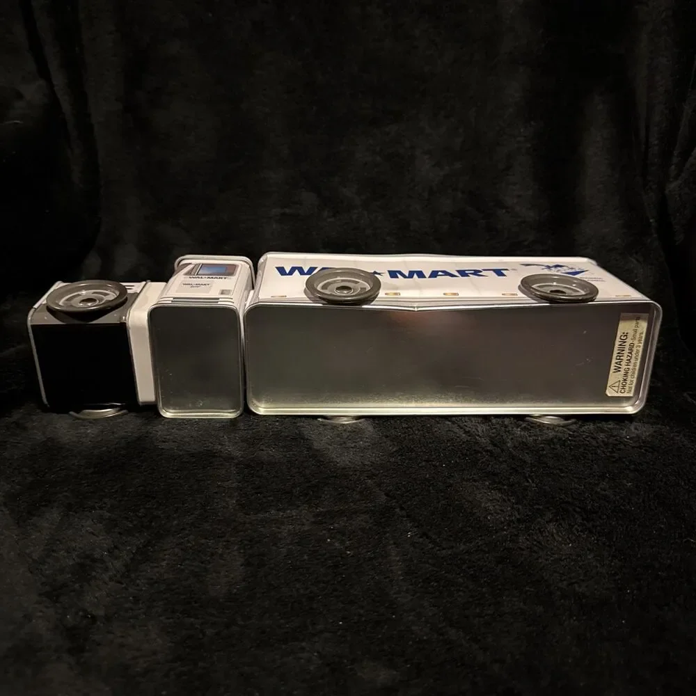 Vintage 2005 Walmart Sam’s Club Metal Semi Truck Tin Containers Wheels Roll